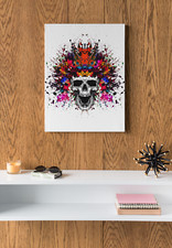 Skull Brain Explode Colour Art Retro Canvas Print Framed A3 Ready to Hang UK