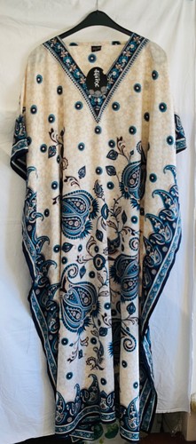 Kushi cream and blue kaftan - kushi,
