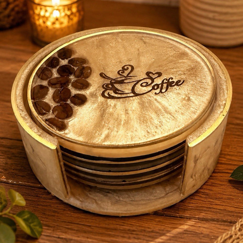 Set round coasters with - of,