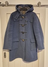 Ladies Vintage Designer Gloverall 38 made in England Blue Wool Blend Duffle Coat