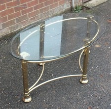 Vintage brass coffee table Hollywood Regency 1980s bevelled glass oval 1980s