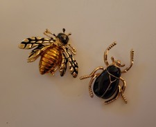 2pc Enamel Bee Beetle Brooch