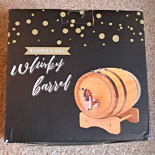 Wooden whisky barrel keg with - whisky,