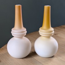 2x Victorian Cased Satin Glass Stick Gourd Vases Butterscotch Orange Webb AS IS
