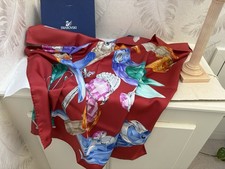 Swarovski Square Silk Scarf Red/multi Brand New In Box 90 X 90 Cm