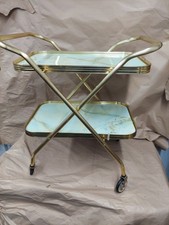 Vintage Folding Tea Trolley with  Wheels Decorative Tea Serving Trolley Gold