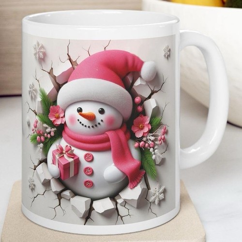 Christmas pink snowman mug - pink,