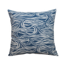 Coastal Waves Cushion in Indigo Blue. 17x17" Square. Nautical Seaside Design.