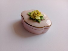 Staffordshire Bone China Trinket/Pill Box by Adderley Pink Yellow Rose GC
