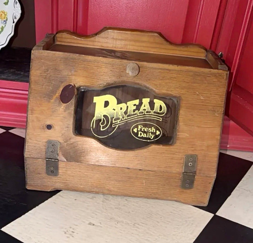 Vintage oak wood bread bin - wood,