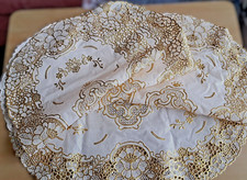 Vinyl Placemat Doilies with a lace gold embossed pattern, 4 Mats (Vintage)