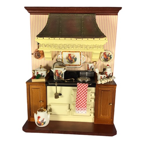 Dolls house wall - dolls, stove
