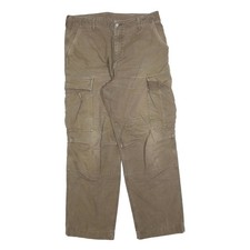 CARHARTT Mens Relaxed Brown Cargo Trousers W34 L34 Cotton Blend Zip Pockets