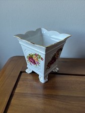 St George Small White Footed Fine Bone China Planter Cottage Roses Flowers 4" UK