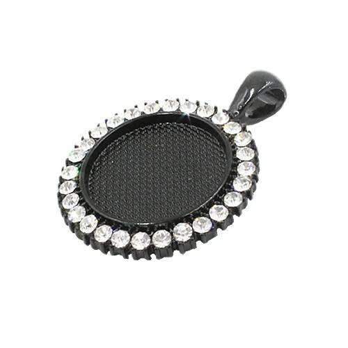 Round black enamel - black, rhinestone