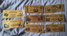 24K Gold Foil American Bank Notes Set Of 8 1875 Style