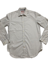 Thomas Pink Shirt Men’s Size Medium White Navy Dots Long Sleeve Indigo Cotton.