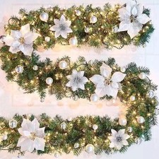 Christmas Garland Ornament with LED Lights Xmas,2.7M Christmas Decorated  Silver