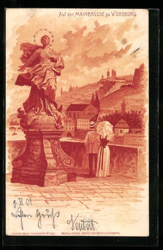 Lithograph würzburg view - würzburg,,