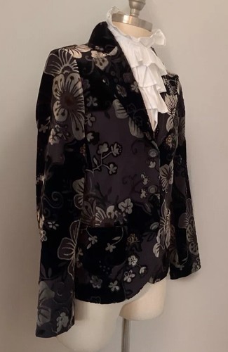 Black velvet floral jacket - black,