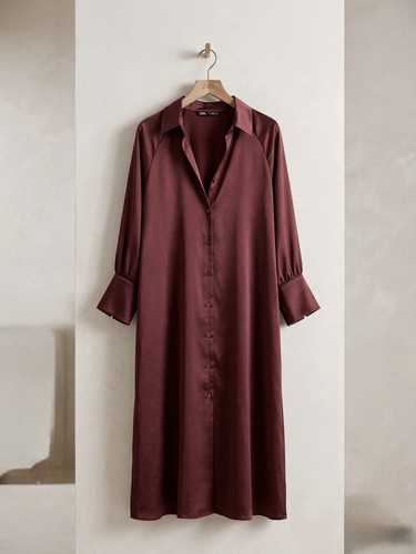 Zara burgundy satin maxi - zara, shirt