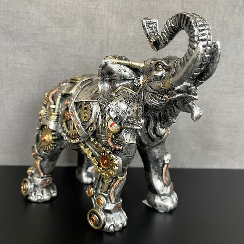 Silver steampunk elephant - steampunk,