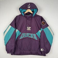VTG 90s NHL MIGHTY DUCKS STARTER PUFFER PULLOVER JACKET HOODIE MEN SIZE MEDIUM