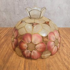 Large Vintage Capiz Shell Lamp Light Shade Pink Flowers Floral 80s Retro
