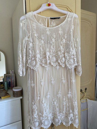 Zara cream floral lace sheer - zara,