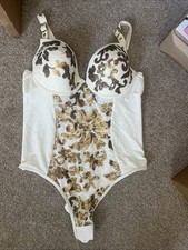 Ann Summers Swimsuit Costume Size 16 White Gold Sequins Underwired Lace BNWOT 