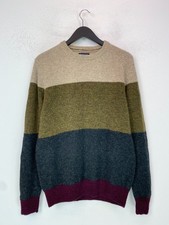 Howick Multi Stripe Shetland Wool Jumper Crew Neck Casual Knit Ribbed Trim M