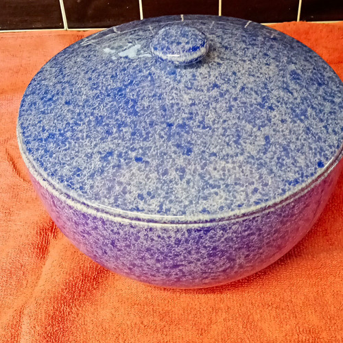 Blue speckled round ceramic - round,