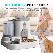 Automatic Cat Feeder Water Dispenser Set 2 In 1 Tilted Pet Food And Water Feeder