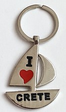I LOVE CRETE Sailing Boat Yacht Greece Vintage Metal Enamel Souvenir Keyring 5cm