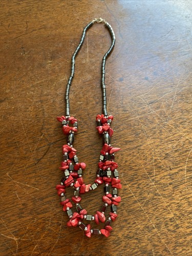 Hematite and coral necklace - coral,