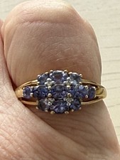 9ct Gold Tanzanite and Diamond Cluster Ring size Q