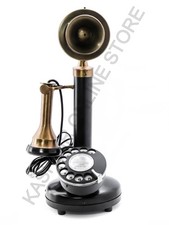 Retro Black Brass Candlestick Telephone–Vintage Rotary Dial Antique Collectible.