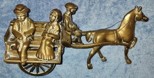 Vintage Heavy Solid Brass Horse and Cart With Passengers, 3.5kg