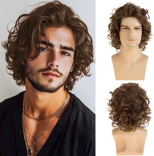 Mens short curly wavy brown - short,