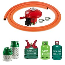 PATIO GAS BOTTLE REGULATOR 2m ORANGE FLEXIBLE HOSE 27mm CYLINDER CLIP ON 37mbar