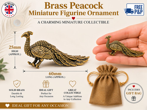 Small solid brass peacock - brass, bird