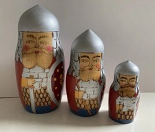 Vintage Viking Wooden Nesting Dolls Hand Painted 3 Dolls Set