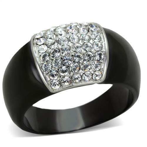 Ladies black ring 11mm band - , cz