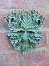 Small Oak Leaf Green man wall plaque concrete garden ornament
