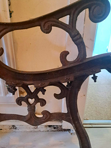 Pair ornate cast metal bench - cast,