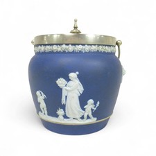 Vintage Wedgwood Jasperware Sugar Bowl with Lid Blue & White 3” Diameter