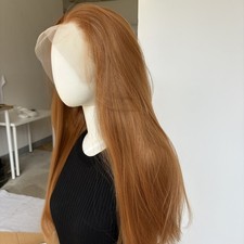 Ginger Brown HD Lace Front Wig Long Straight Synthetic Hair Heat Resistant