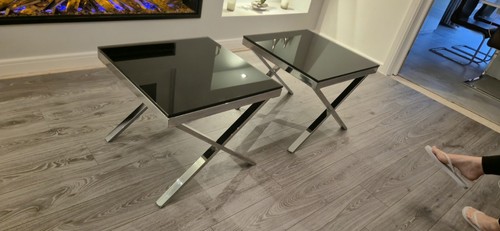 Black glass tables chrome - 2,