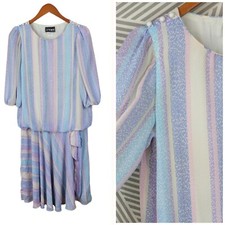 Vintage 80s Shirt Dress size 8/10 Drop Waist Blouson Midi Grunge Alt Pastel