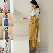 Soft Cotton Ruffled Long Apron for Kitchen or Art Studio X Back Pinafore Dress